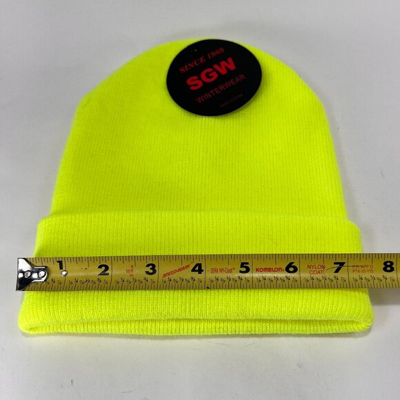 SGW Beanie Skull Hat Ski High Vis Green Knit Winter Workwear Outdoor Mens - Picture 9 of 12